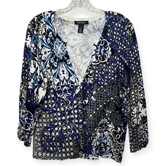 White House Black Market Baroque Floral Print Button Front Cardigan Sweater Sz L - Picture 1 of 8